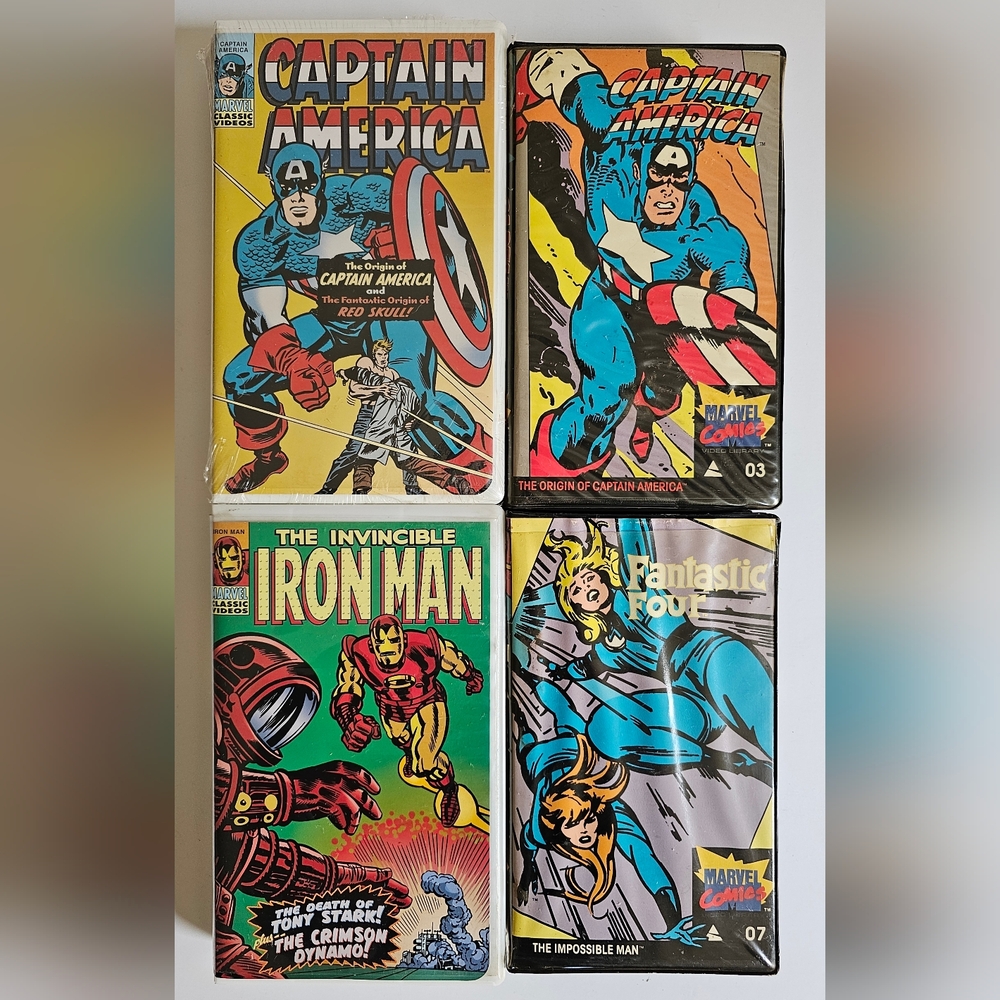 Vintage Captain America (Sealed) Iron Man, Fantastic Four VHS Tape Lot of 4